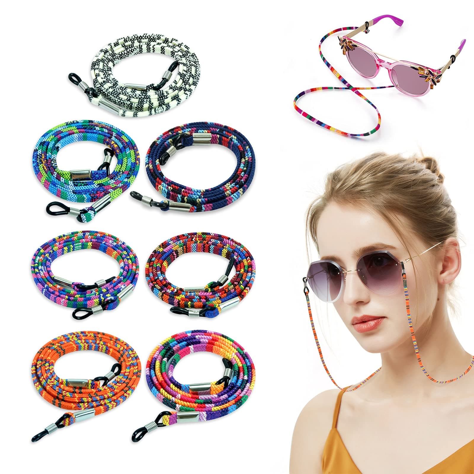 7 Pcs Glasses Strap, 7 Pcs Non-Slip Glasses Chain, Colorful Eyeglasses Strap Eyewear Retainer, Spectacles Cord for Women and Men Sports, Sunglasses Reading Glasses Holder Strap