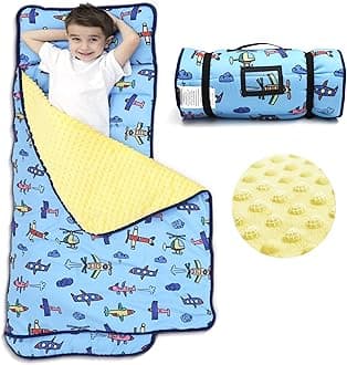 ACRABROS Toddler Nap Mat with Pillow and Blanket, Extra Large Rolled Napping Mats,Slumber Bags for Boys Girls,Kids Sleeping Bag for Daycare, Preschool Travel Camping, Plane, King