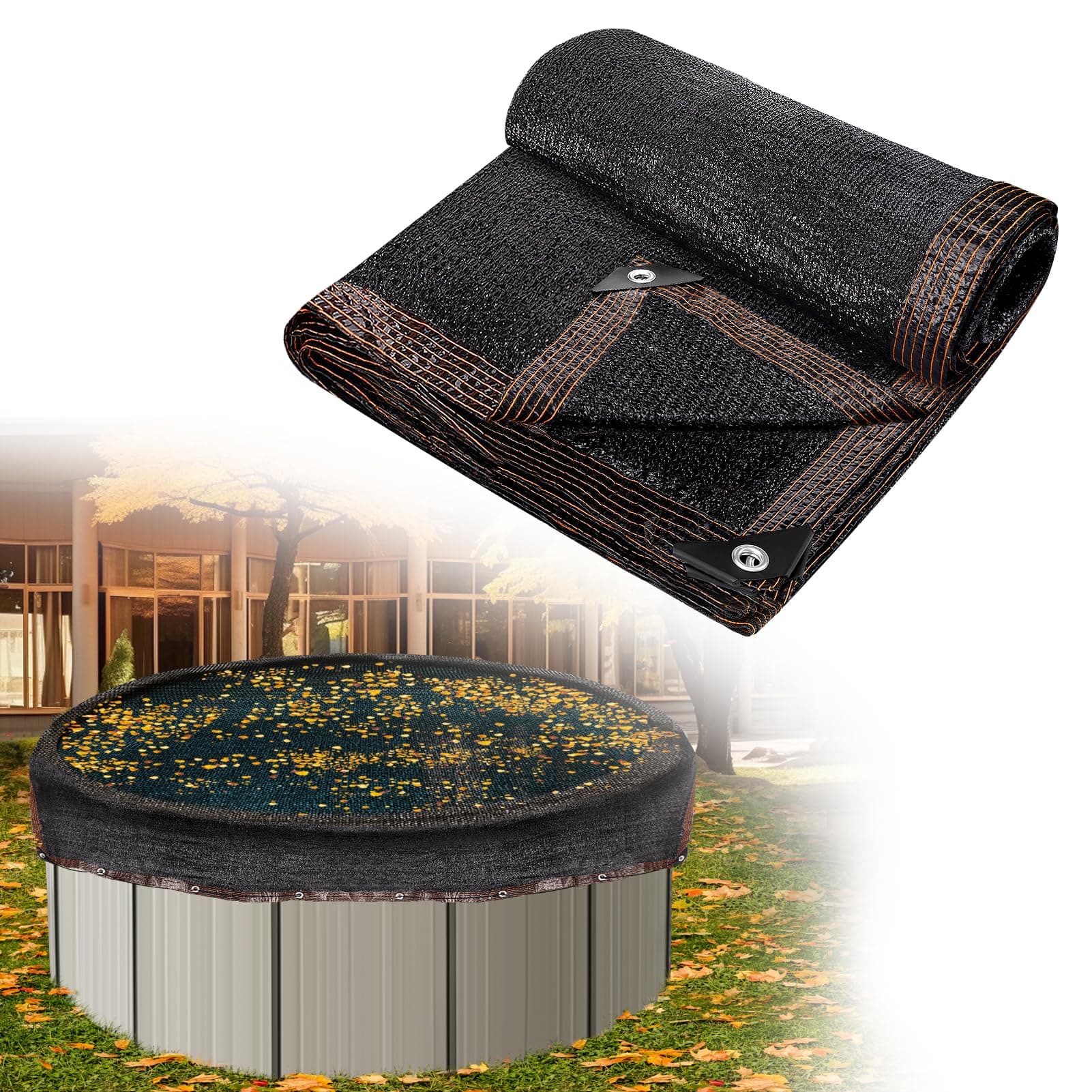 Pool Net Cover - Leaf Netting for 18ft Above or Inground Ground Round Pools, Pond Fine Mesh Screen for Catching Leaves Sunshade (23ft Dia, Black)