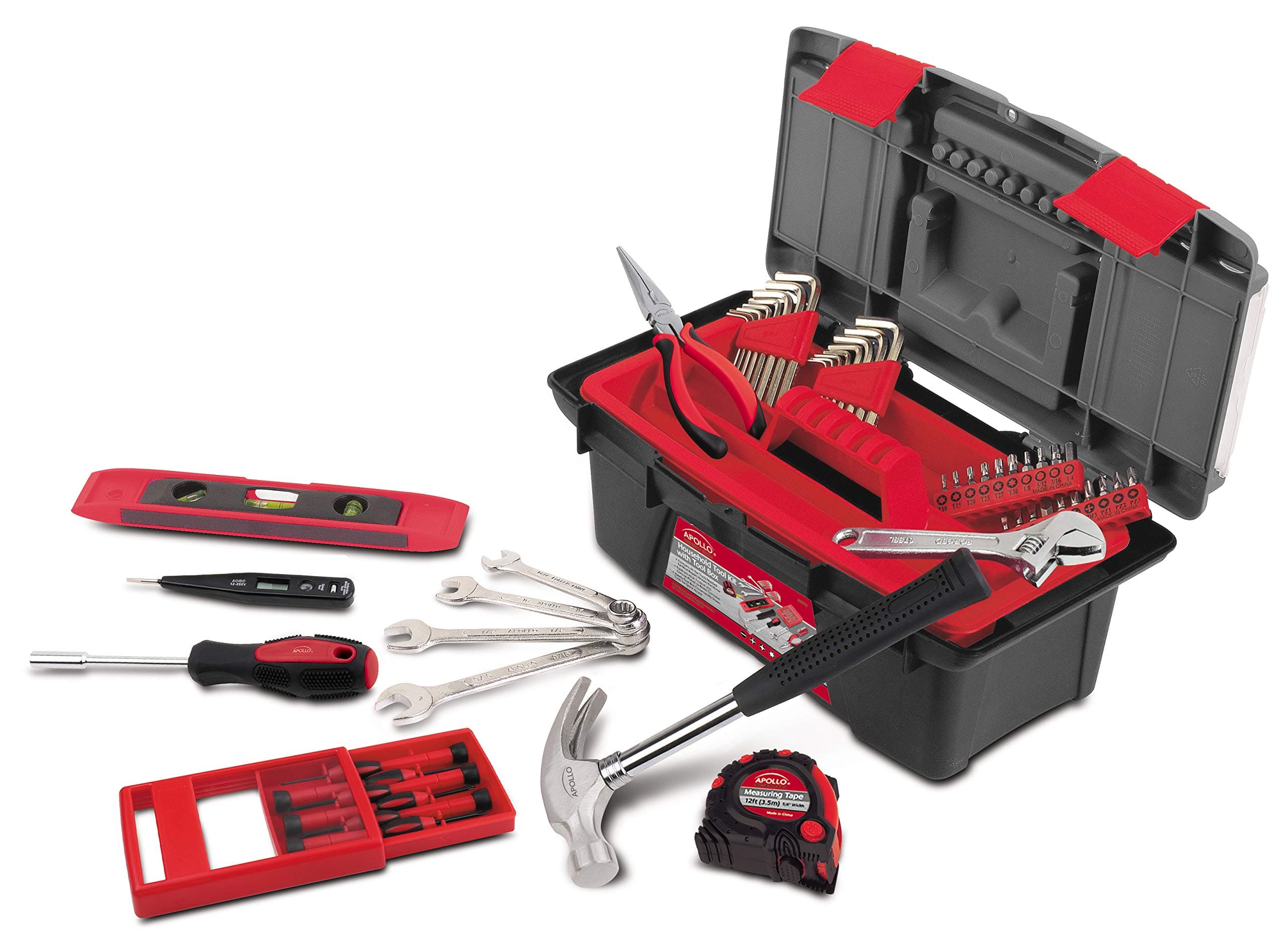 Tools 53 Piece Household Tool Set Includes Tools and Tool Box with Selection of Most Needed Tools - DT9773, Gray