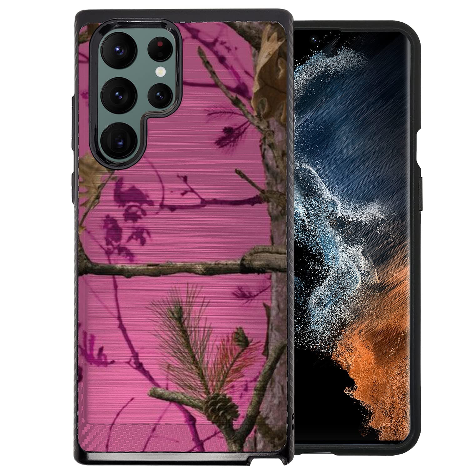 Cases on Deck Case Compatible with [Samsung Galaxy S22 Ultra / S22 Ultra Case] [Brushed Armor] Dual Layer Hybrid Shock Shell (Pink Tree Camo)