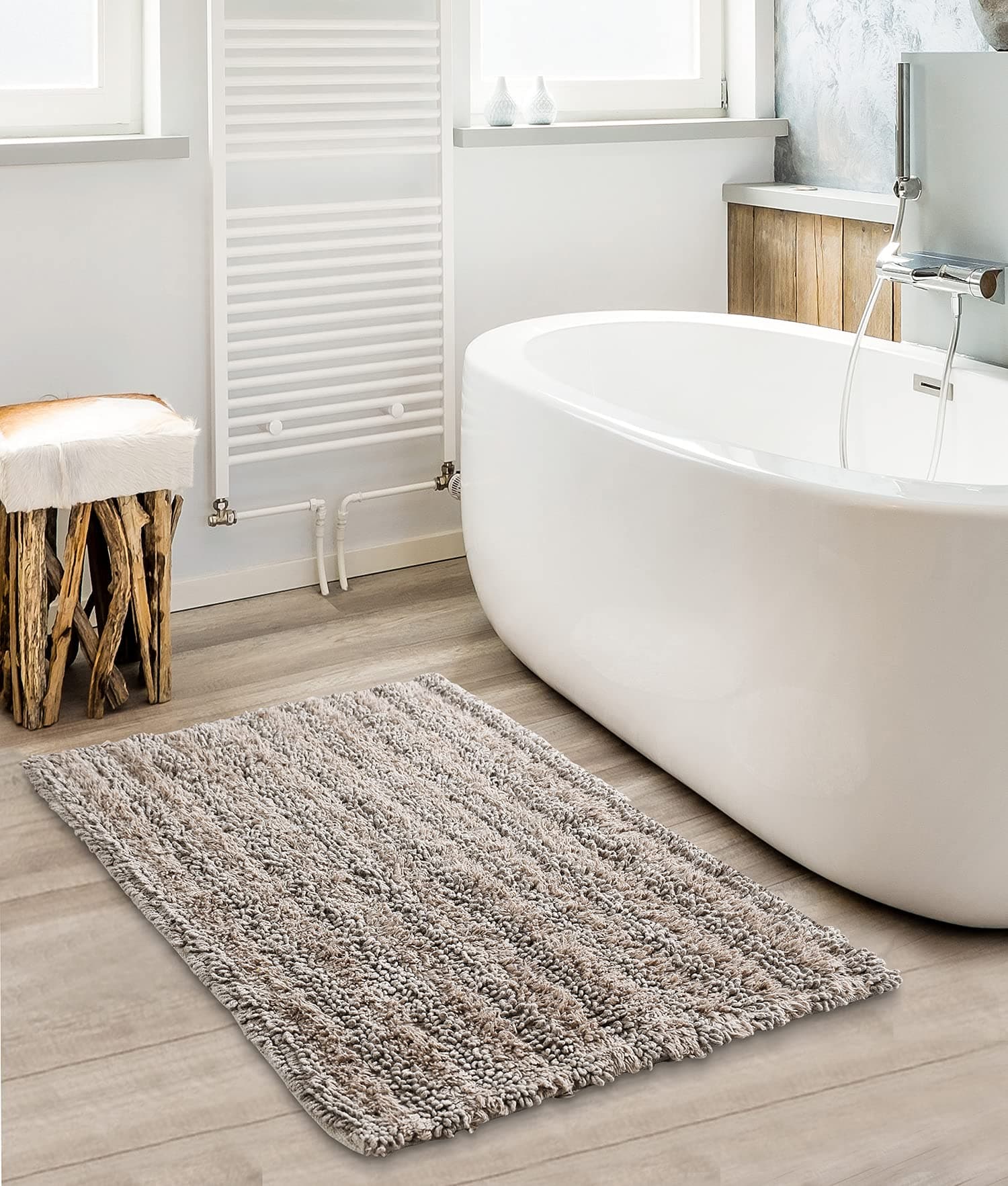 SASHAA WORLD Super Absorbent Non-Slip Rectangular Bathmat for Living Room, Bathroom, Kitchen, Bedroom, Indoor & Outdoor | Brown, 40 X 60 Cm, Pack of 2 (Cotton)