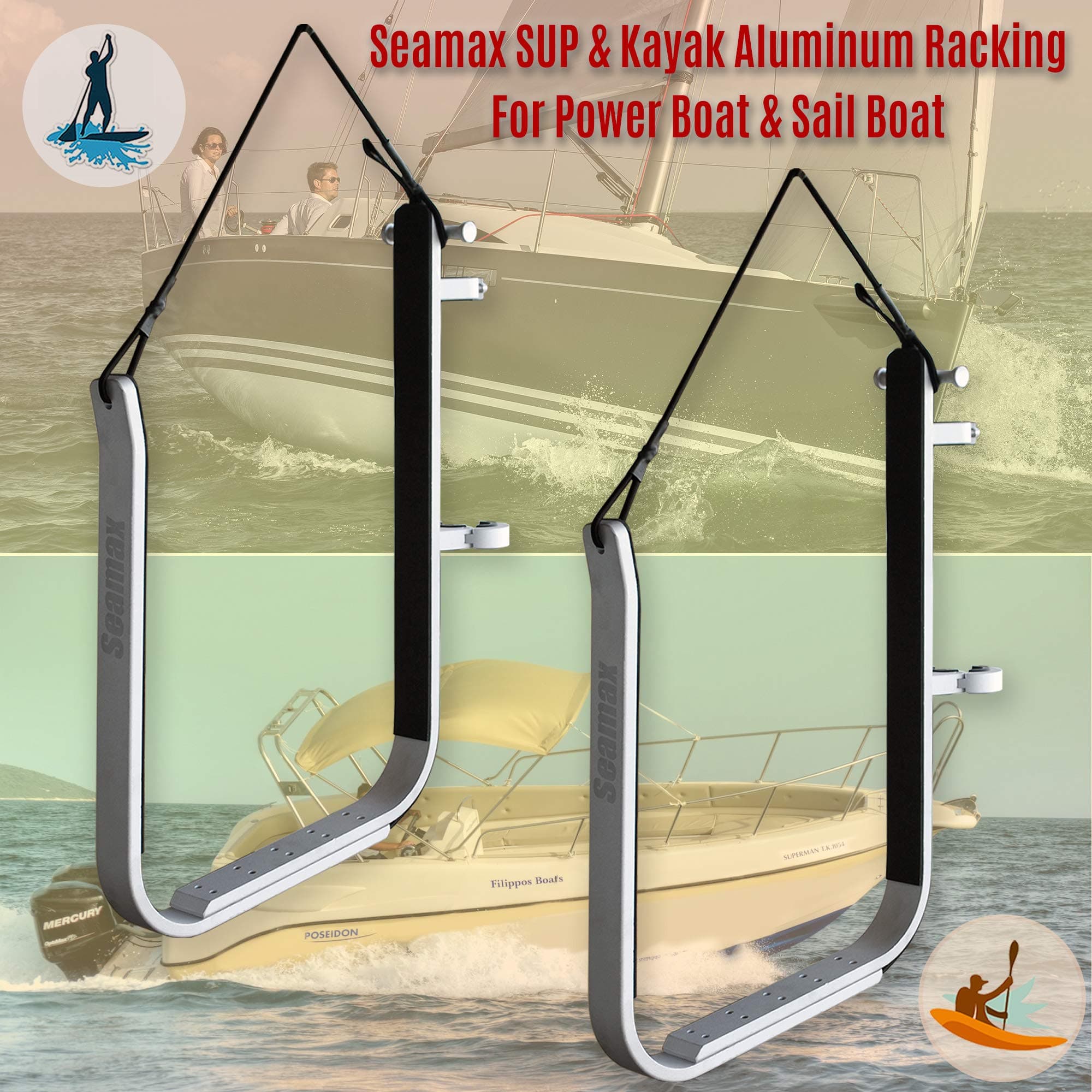 Seamax SUP and Kayak Storage Rack with Adjustable Fitting for Power Boat and Sail Boat