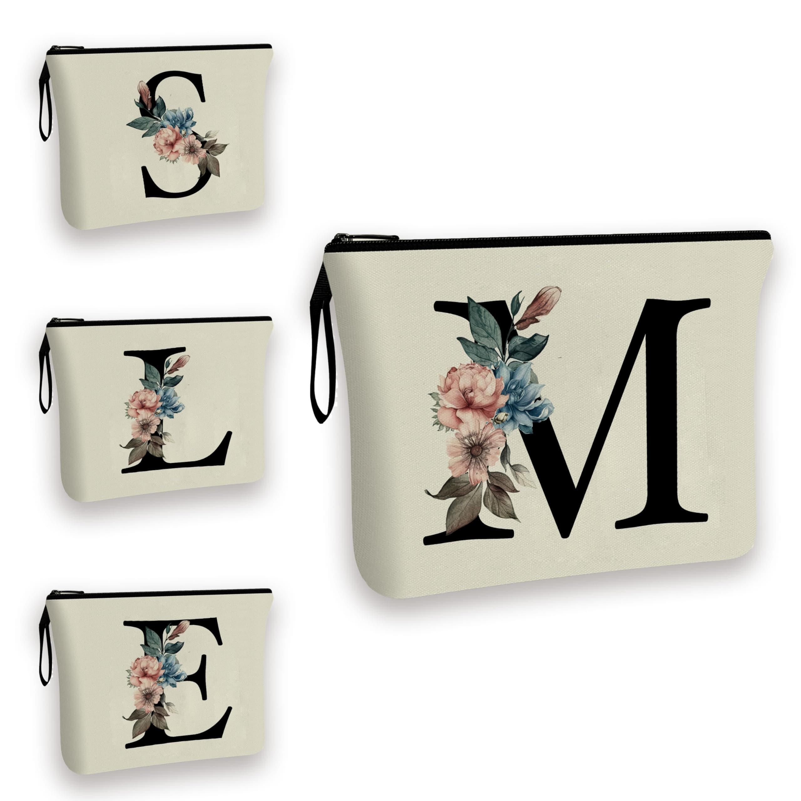GenericInitial Makeup Bag for Women - 25x17cm - A-Z Personalized Make Up Bag, Christmas Gifts Girls Floral Toiletry Cosmetic Bags C1 (Initial #M)