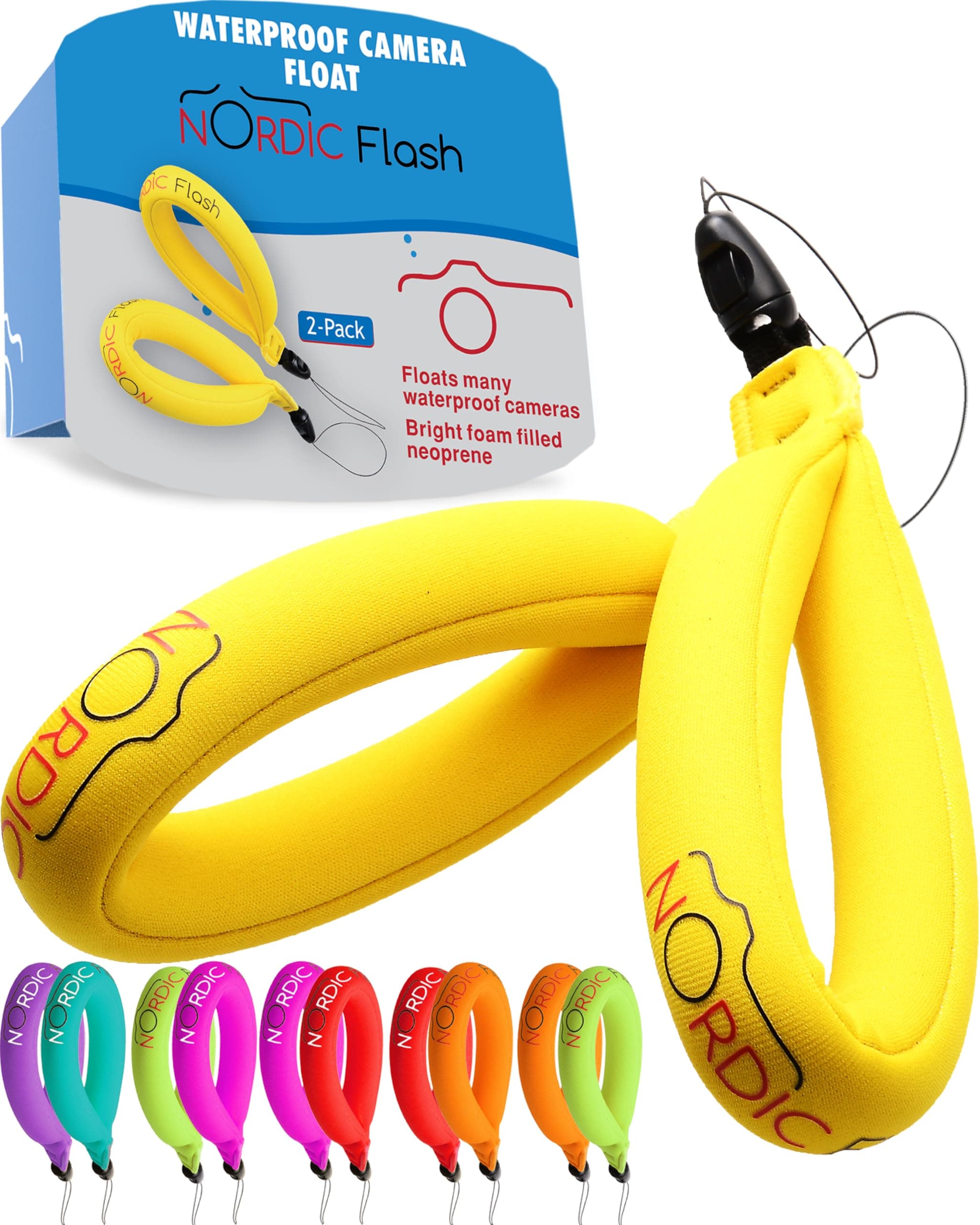 Waterproof Camera Float (2-pack) Floating Camera Strap for Underwater GoPro/Panasonic Lumix/Nikon COOLPIX AW110/Canon PowerShot D20 - Float Case Around Wrist Save Device from Sinking - 1 Year Warranty