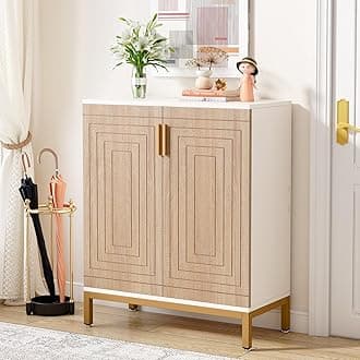 Tribesigns Shoe Cabinet with Doors, 20 Pairs Entryway Shoe Storage Cabinet with Shelves, 5-Tier Modern Free Standing Shoe Racks Storage Organizer for Closet, Living Room, Bedroom(White/Natural)