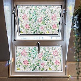 ADD.HERES Window Privacy Film, Stained Glass Decorative Static Cling, Removable Laser Sun Blocking Vinyl Covering,Window Film for Home Kitchen Living Room, Rose Garden, 17.3" x 78.7"
