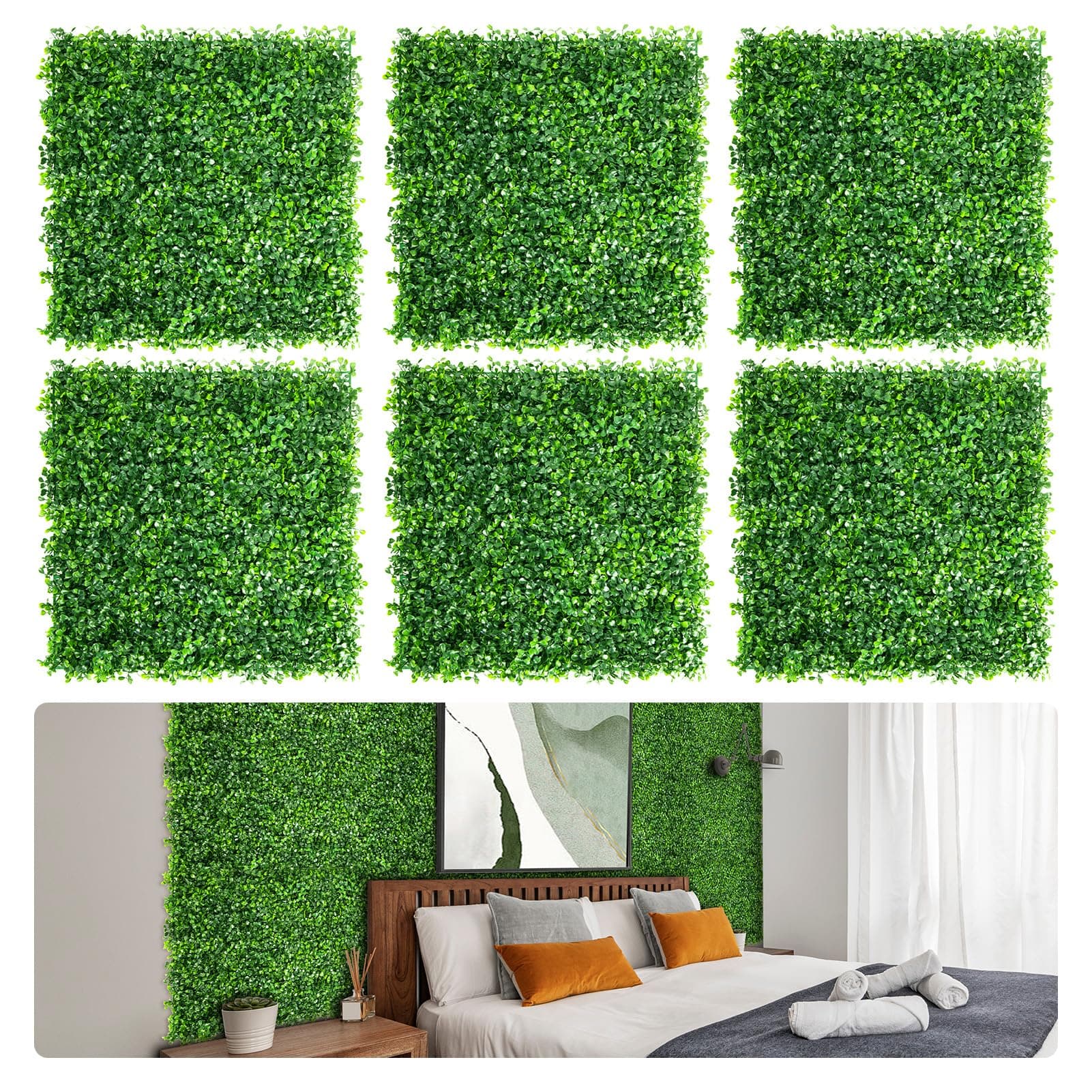 Aboofx 16 Pack 10"x10" Artificial Grass Wall Panels, Greenery Wall Faux Wall Artificial Green Wall, Grass Decor Outdoor Boxwood Backdrop for Garden Yard Fence Wall Background Decoration