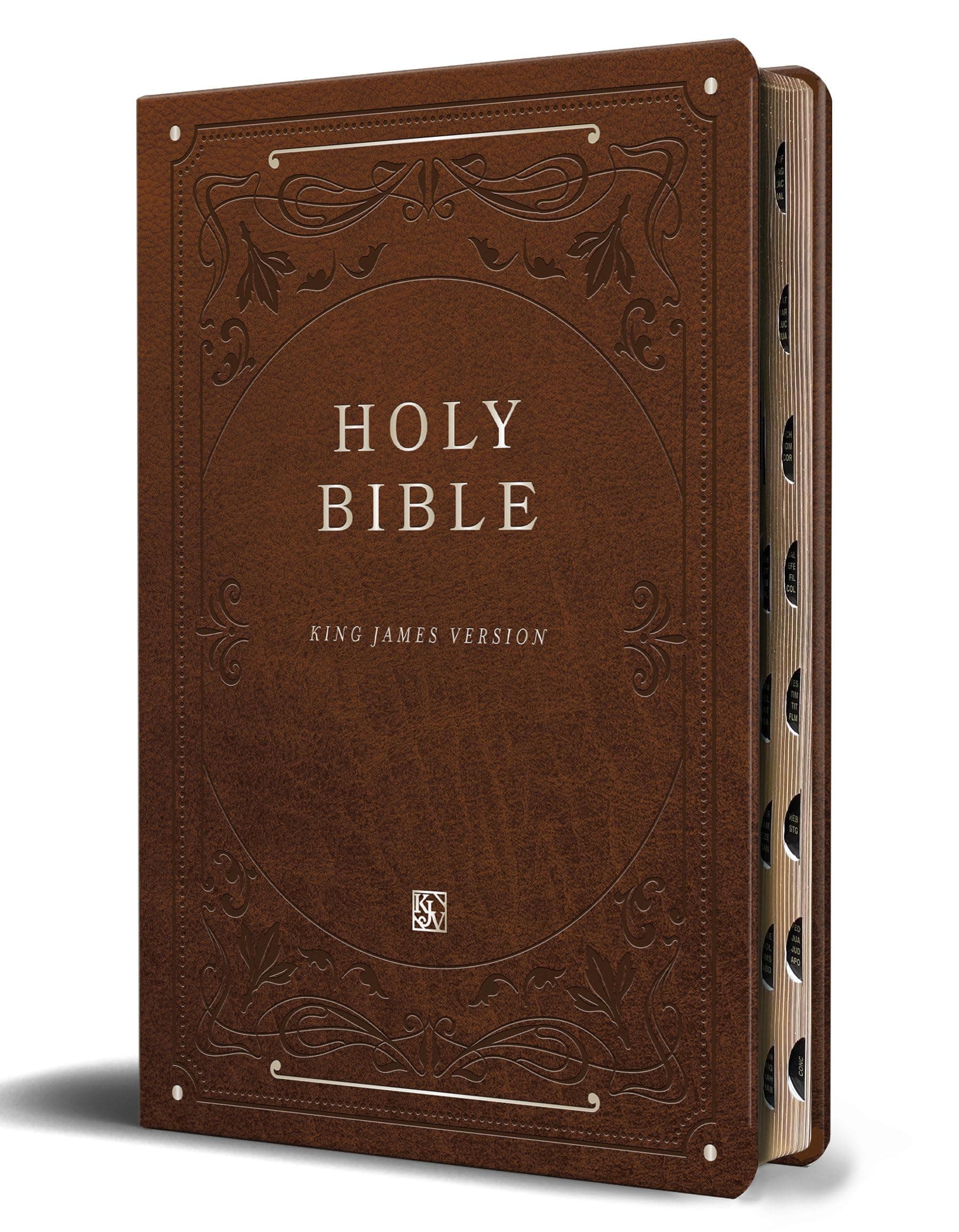 KJV Holy Bible, Giant Print Thinline Large format, Brown Premium Imitation Leather with Ribbon Marker, Red Letter, and Thumb Index (KJV Large Size Giant Print Editions)