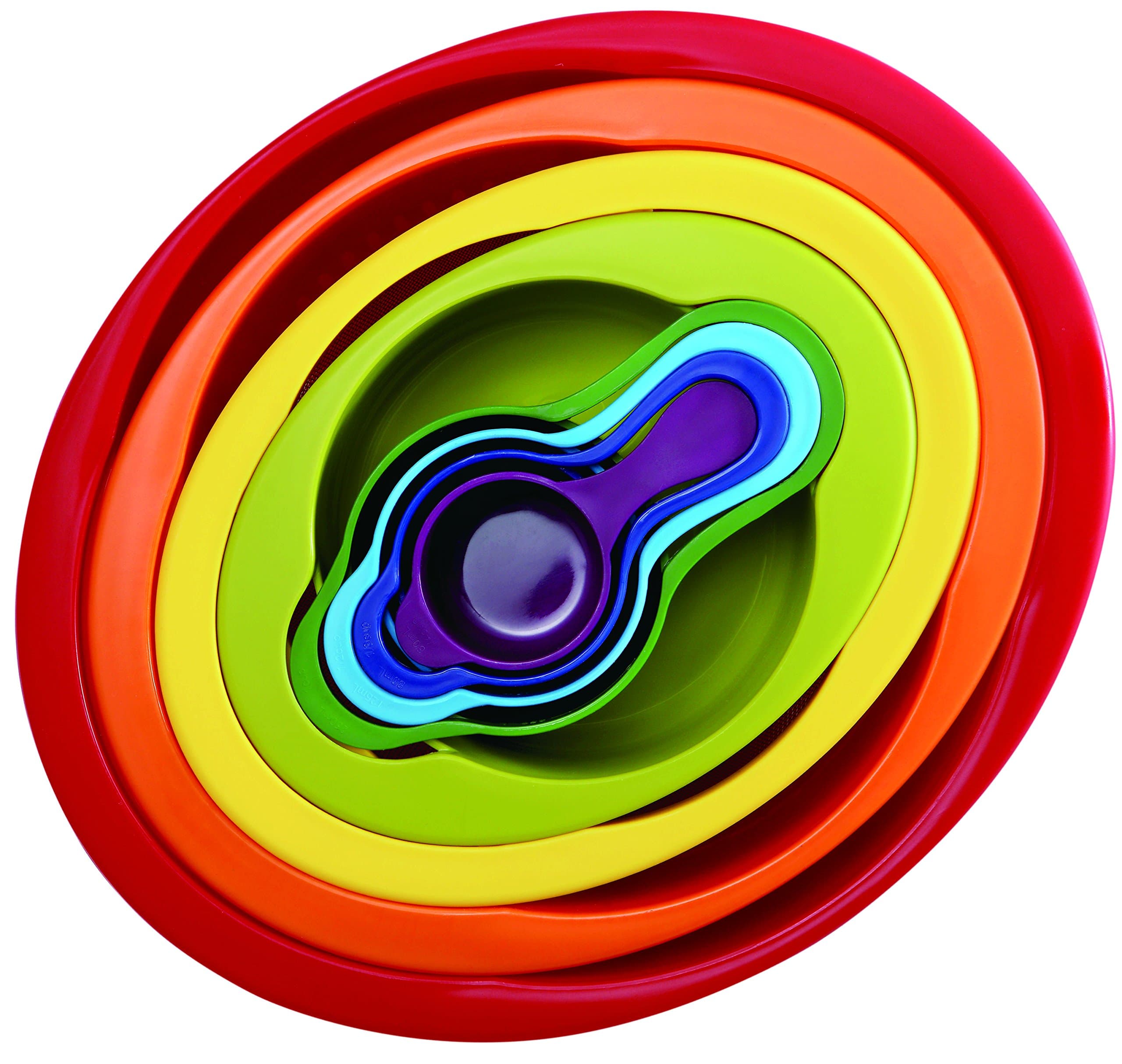 Nesting Bowls with 8 Piece Stacking Mixing Bowls, Measuring Cups, Spoons, Colander, Stainless Sieve Camping Bowls