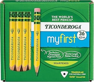 Ticonderoga My First Short Triangular Wood-Cased Pencils, #2 HB Soft, Yellow, 36-Count Pack