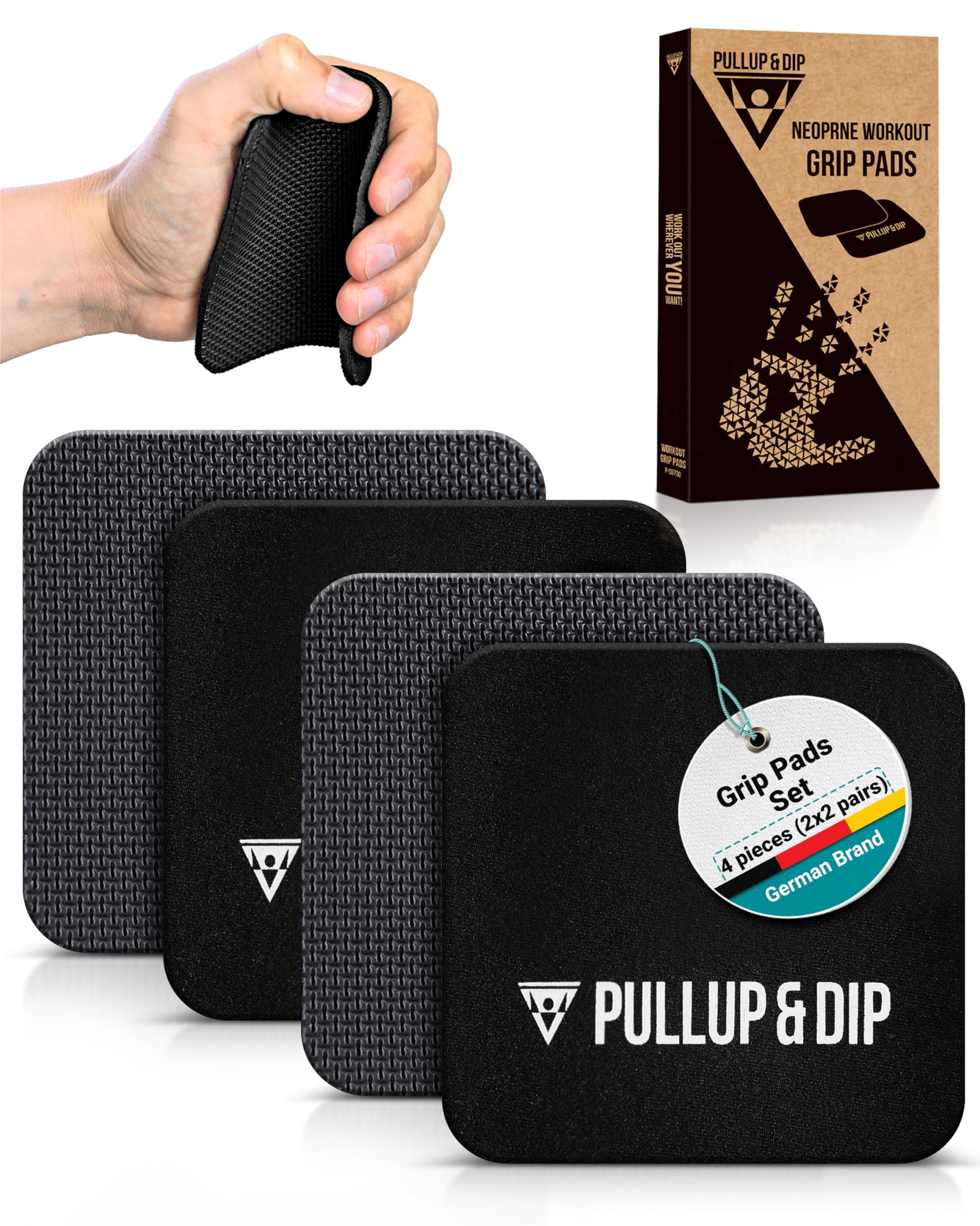 PULLUP & DIP Neoprene Grip Pads for Weightlifting [Set of 4], Workout Pads, The Alternative to Gym Workout Gloves, Gym Pads for Weightlifting & Calisthenics, No More Sweaty Gym Gloves