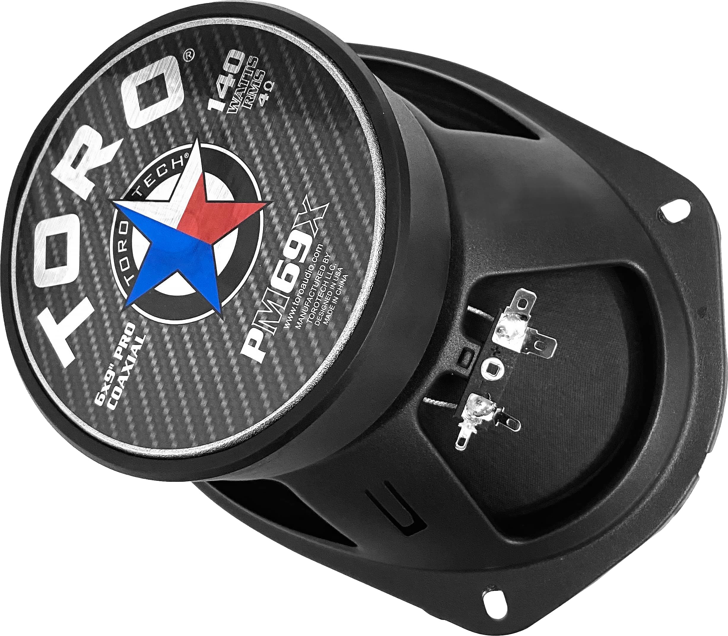 TORO TECH – PM69X, 6x9 Inch Mid-Range Pro Audio Coaxial Speaker - 140 Watts RMS Power / 70 Watts Music Program, 25mm Aluminum Tweeters, 4 Ohm, 1.5" Voice Coil (Sold As Each)