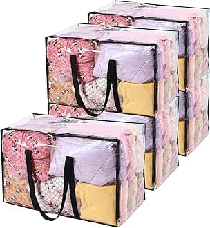 5 Pack Clear Comforter Storage Bag, 110L Over-Sized Clothes Storage Bag with Zipper Closet Organizer, Plastic Storage Containers Moving bags for Comforter, Blanket, Bedding, Duvet, Toys