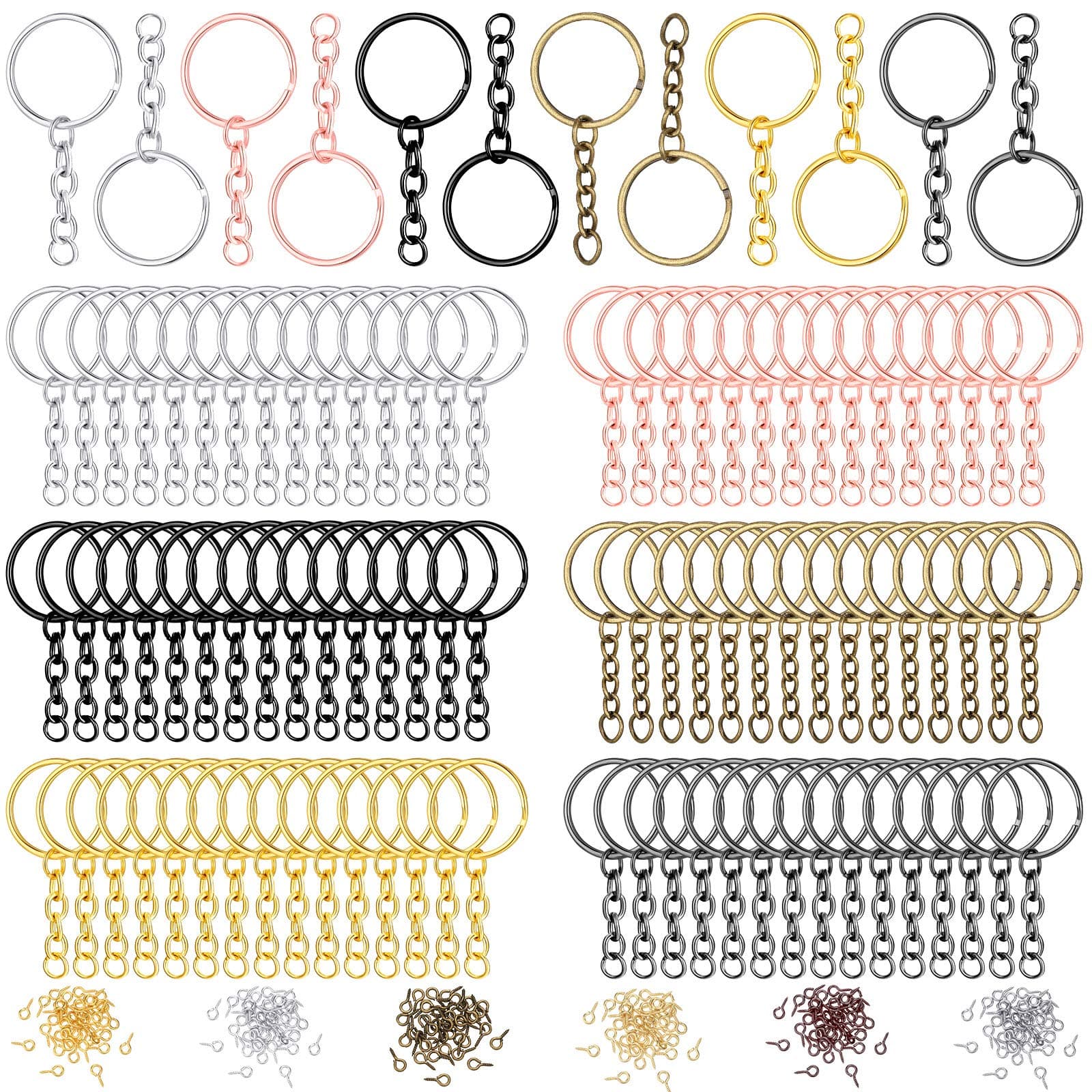 Hotop 360 Pcs Keychain Bulk Key Chain Making Kit Including 90 Keychain Rings with Chain and Open Jump Rings Connectors 180 Small Screw Eye Pins Hooks for Crafts DIY Jewelry Making(25 mm,Mixed Color)