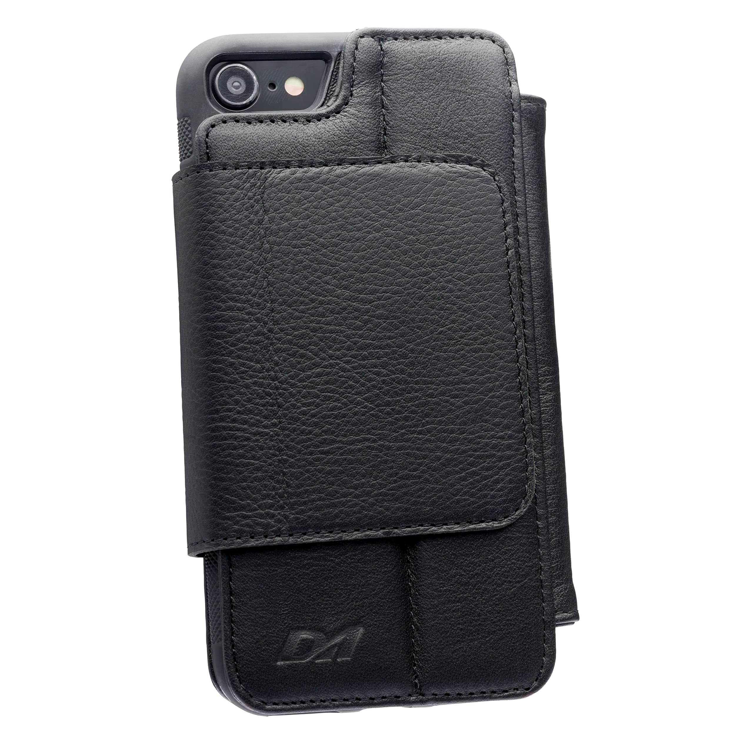 W WILKEN Doc Artisan iPhone 6/7/8/SE Leather Wallet with Detachable Phone Case | Wireless Charging Compatible with iPhone 8 | Top Grain Genuine Leather | Black