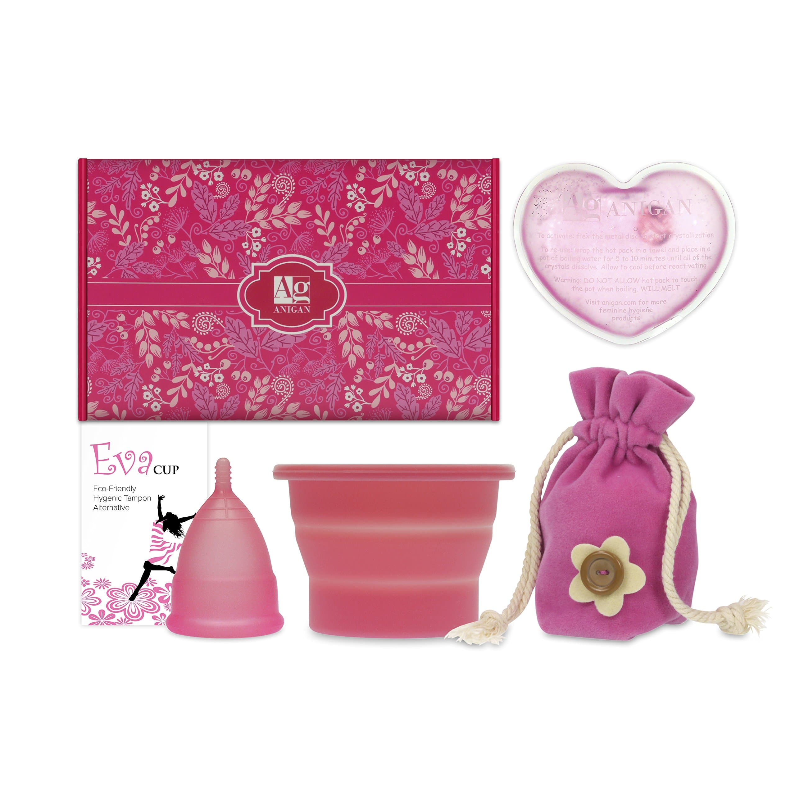 Anigan EvaCup Menstrual Cup Gift Set, Includes: EvaCup, Sterilizing Cup and More (Small, Rose)