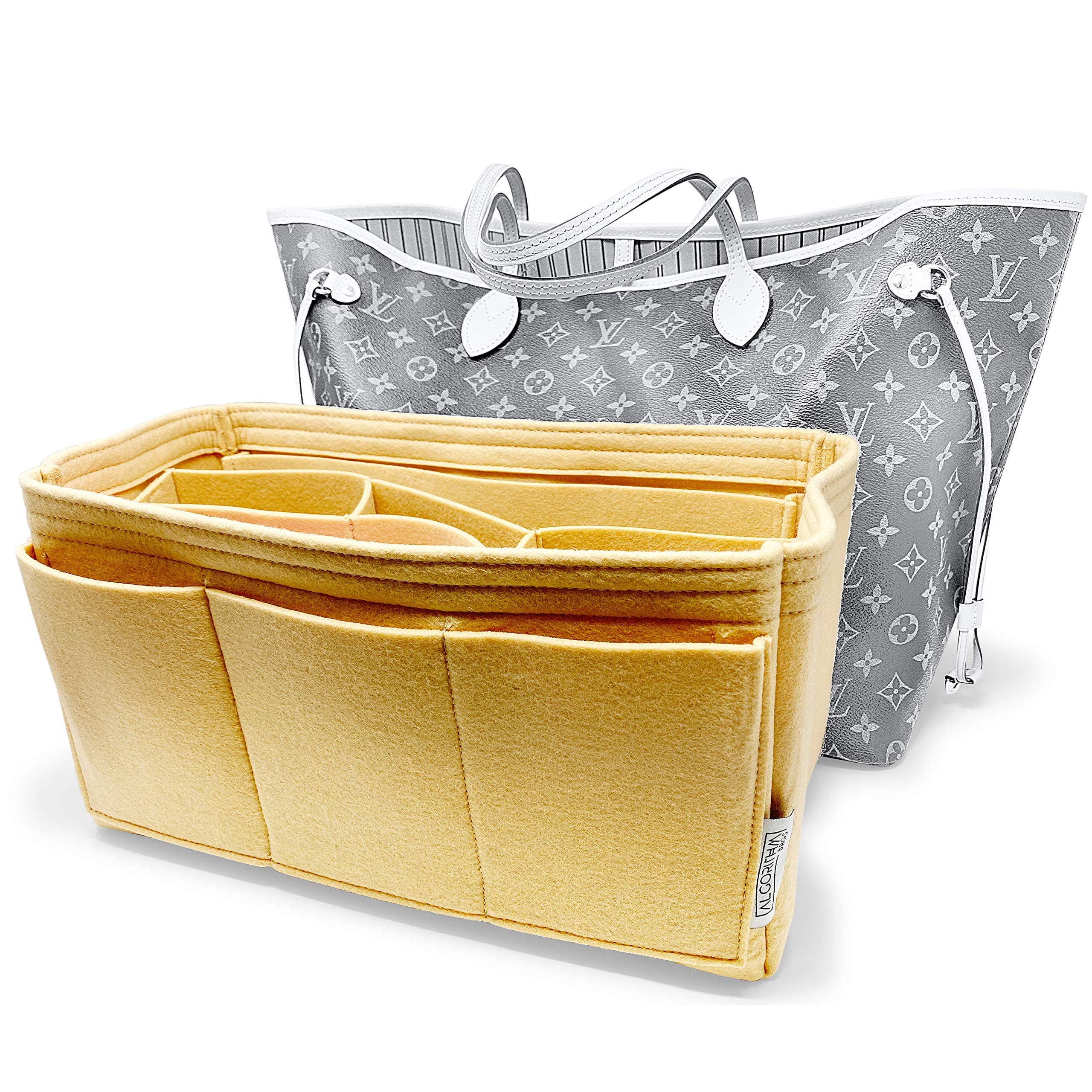 AlgorithmBagsfor LV Neverfull MM | Luxury Purse Organizer Insert Liner Shaper, 3mm Felt,12 Pockets (Tan Beige)
