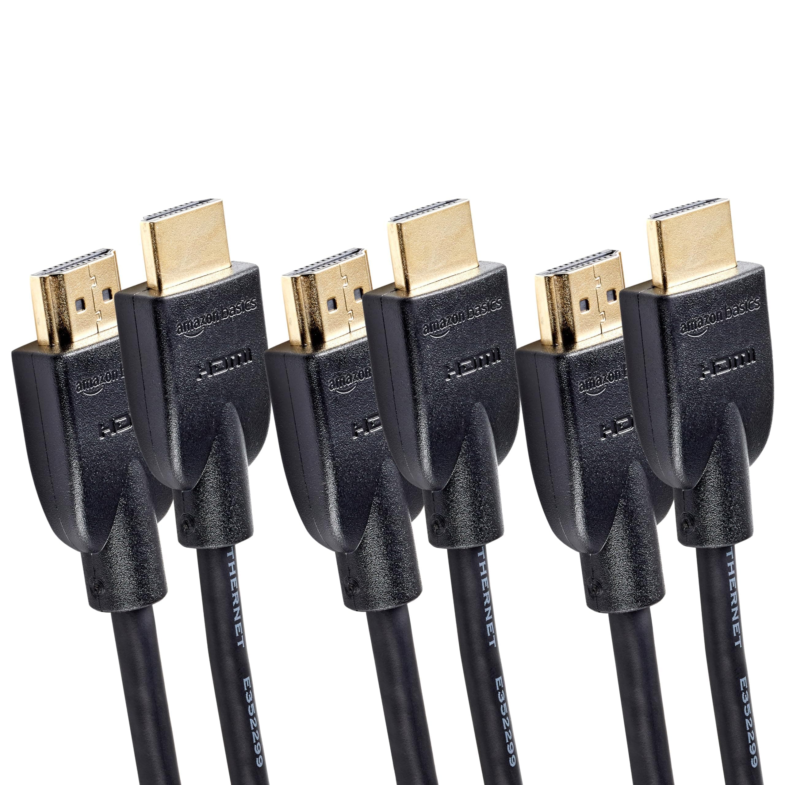 Amazon Basics 3-Pack HDMI Cable, 18Gbps High-Speed, 4K@60Hz, 2160p, Ethernet Ready, 6 Foot (2M), Black