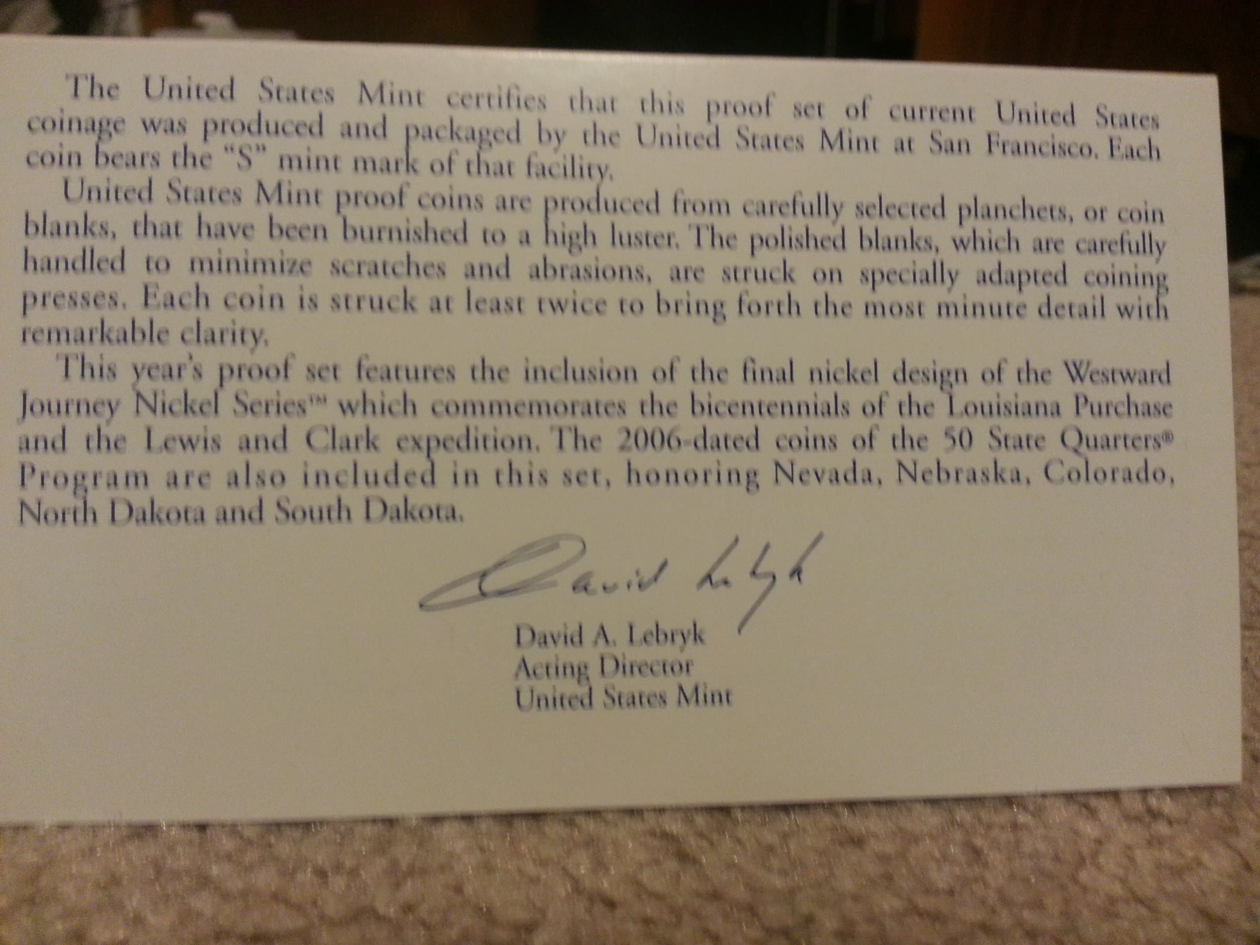 2006 S Proof Set in Original US Government Packaging