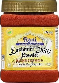 Rani Kashmiri Chilli Powder (Deggi Mirch, Low Heat) Ground Indian Spice 16oz (1lb) 454g PET Jar ~ All Natural | Salt-Free | Vegan | Kosher | Gluten Friendly