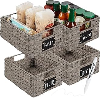 Best Choice Products Set of 4 9x12in Water Hyacinth Pantry Baskets, Woven Organizers w/Chalkboard Label, Chalk Marker - Gray