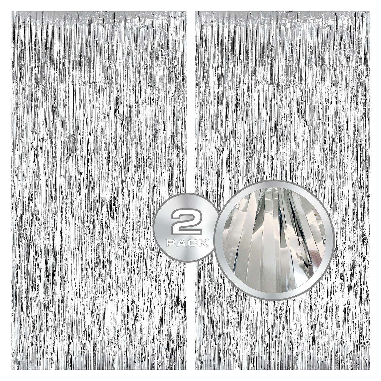 2 Pack Foil Fringe Backdrop Silver Tinsel Backdrop Tinsel Curtain Backdrop Streamer Backdrop Curtain for Silver Birthday Decorations Prom Decorations Party Streamers Decorations