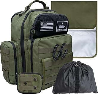 Green Dad Diaper Bag - Molle-Style Military Diaper Backpack Made of Rugged 900D Waterproof Polyester with Wider Extra-Long Straps, Dirty Diapers Pouch, Baby Wipes Dispenser & Insulated Bottle Pockets