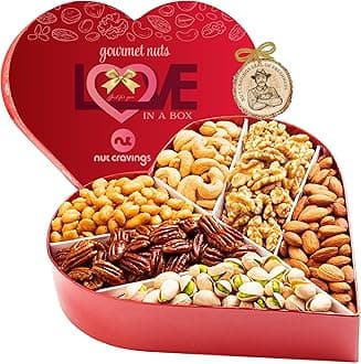 NUT CRAVINGS - Mixed Nuts Heart Shaped Gift Basket, Love in A Box (6 Assortments, 2 LB) Romantic Food Arrangement, Healthy Snack Care Package, Food Assortments