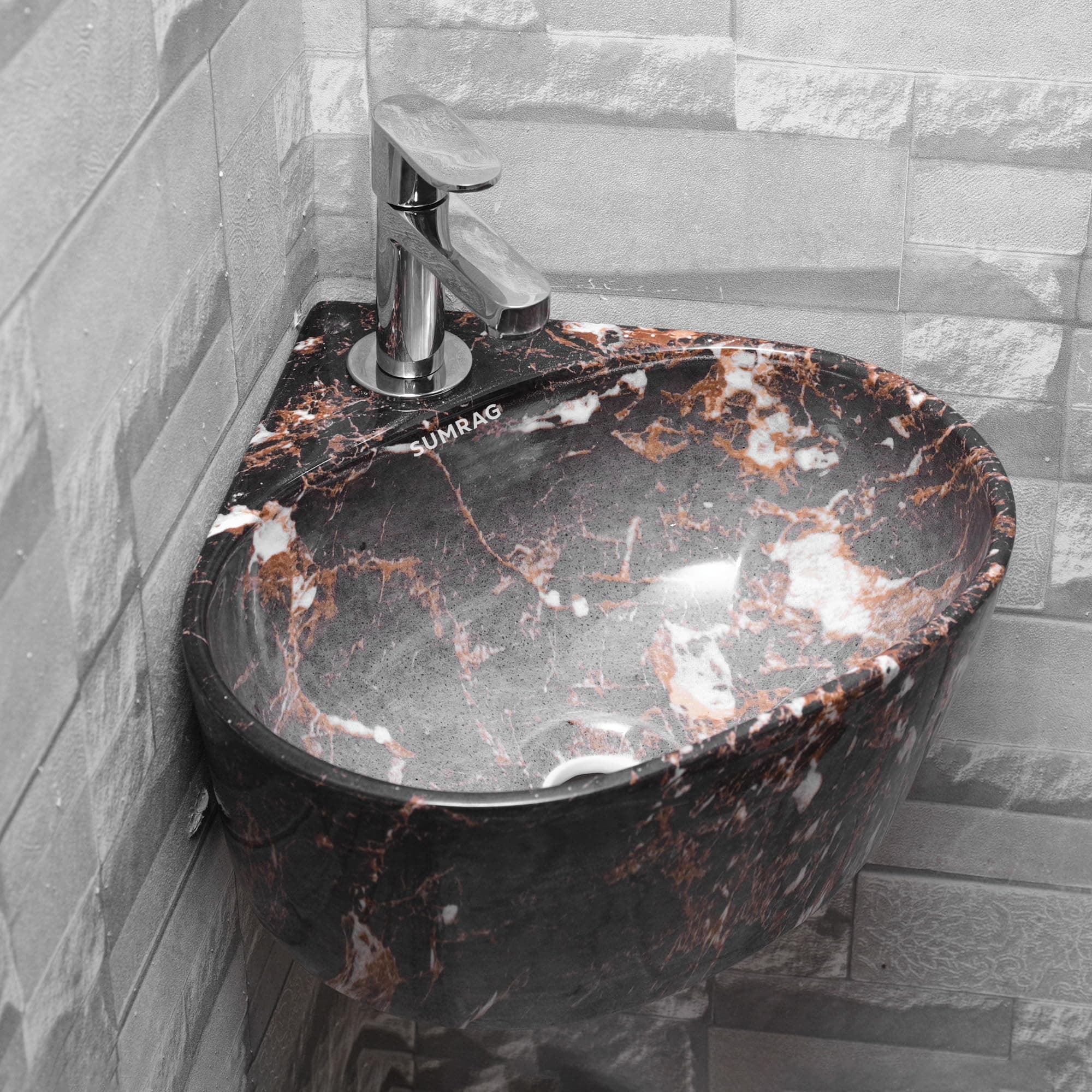 Ceramic Corner Basin/wall Mount Basin for Bathroom/wall Hung Wash Basin/small Corner Sink (14.17 X 13.38 X 6.10 In)