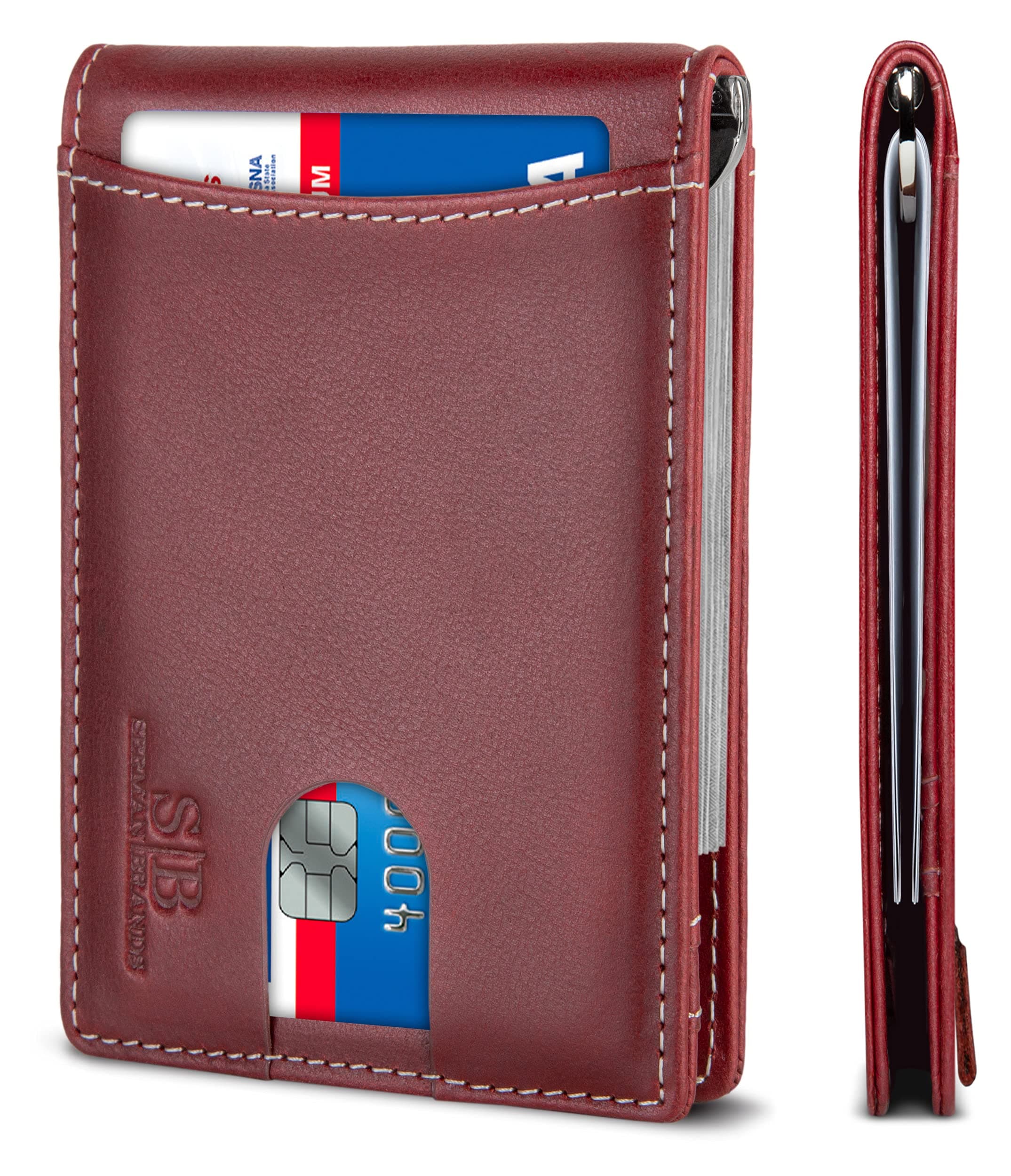 RFID Blocking Slim Bifold Genuine Leather Minimalist Front Pocket Wallets for Men with Money Clip Thin Mens