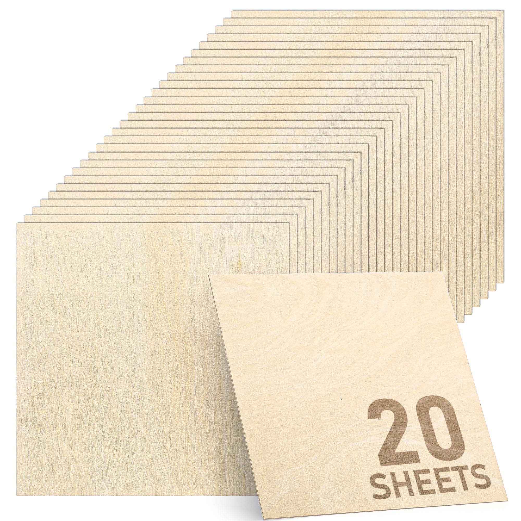 Baltic Birch Plywood - 1/8 Inch Thickness - 12" x 12" Square Wood Sheets for Laser Cutting, CNC Cutting and Crafts - Pack of 20