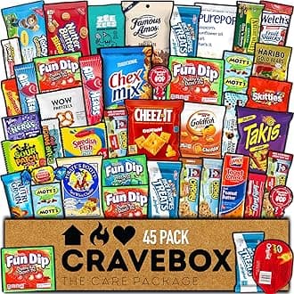 CRAVEBOX Snacks Box Variety Pack Care Package (45 Count) Mother's Day Treats Gift Basket Adults Kids Grandkids Guys Girls Women Men Boyfriend Birthday Cookies Chips College Student Office School