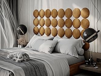 ua acoustics 4 Pack — Upholstered Decorative Wall Panels Velvet Headboard Padding | Cushioned Planks | Padded Decor Collision Avoidance | Acoustic Soundproofing Treatment | (Gold, 4x Round (25x25cm))
