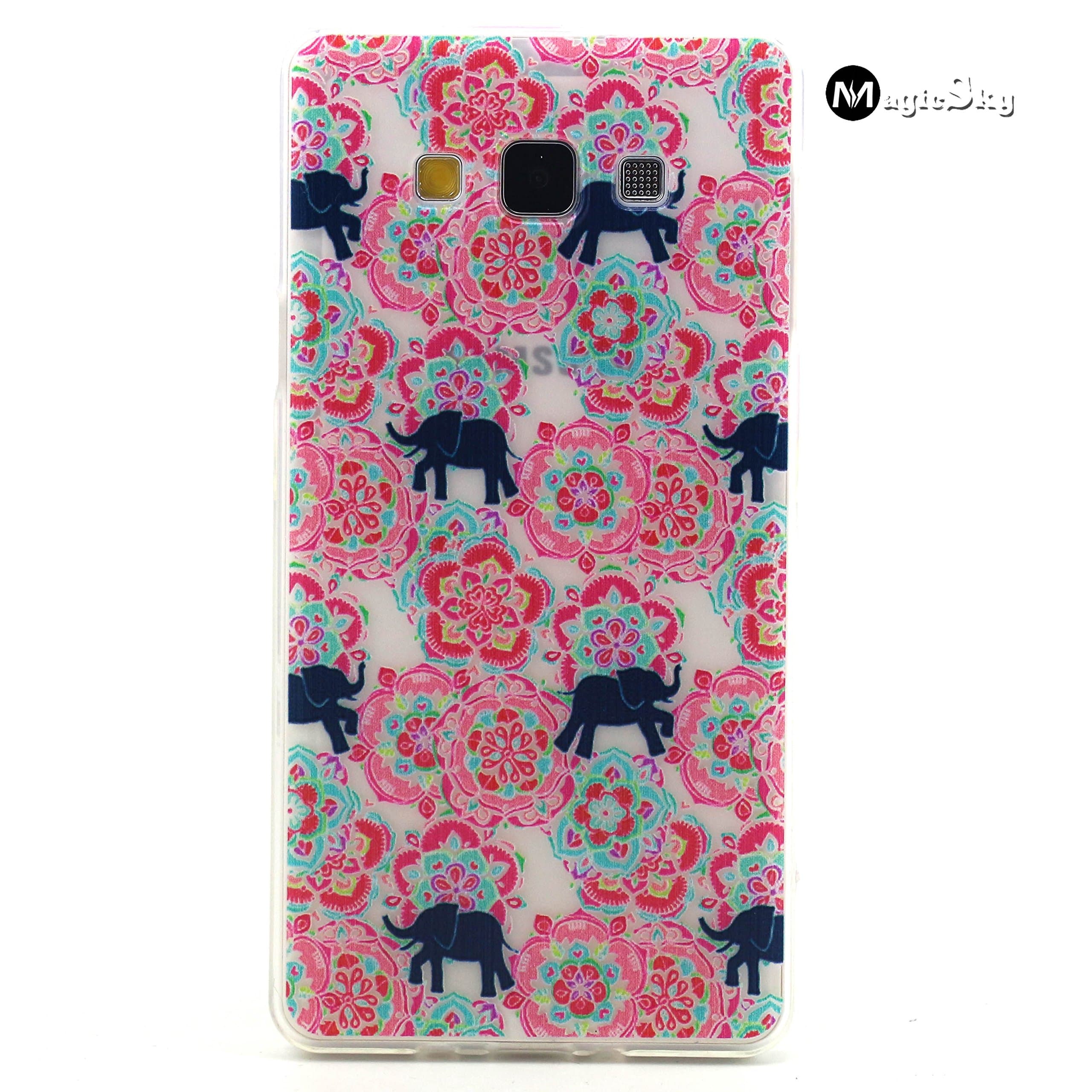 A5 Case, Galaxy A5 Case, Magicsky Translucent Design Slim-fit TPU Gel Soft Back Case Cover Anti-Scratch Protective Skin for Samsung Galaxy A5 - Flowers and Elephants