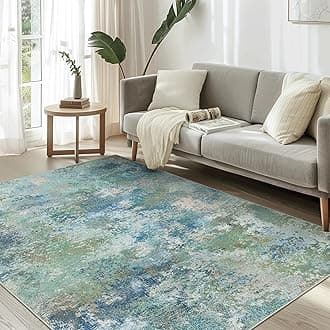 Area Rugs 10x12 Machine Washable Rug for Bedroom Living Room Dining Room, Large Modern Abstract Soft Rugs, Indoor Low Pile Carpet with Non Slip Rubber Backing, Abstract Blue Green