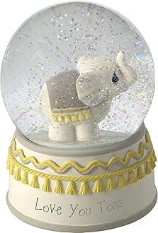 Precious Moments Glass Elephant Musical Snow Globe, 6 Inches, Gray Chevron, 1 Piece