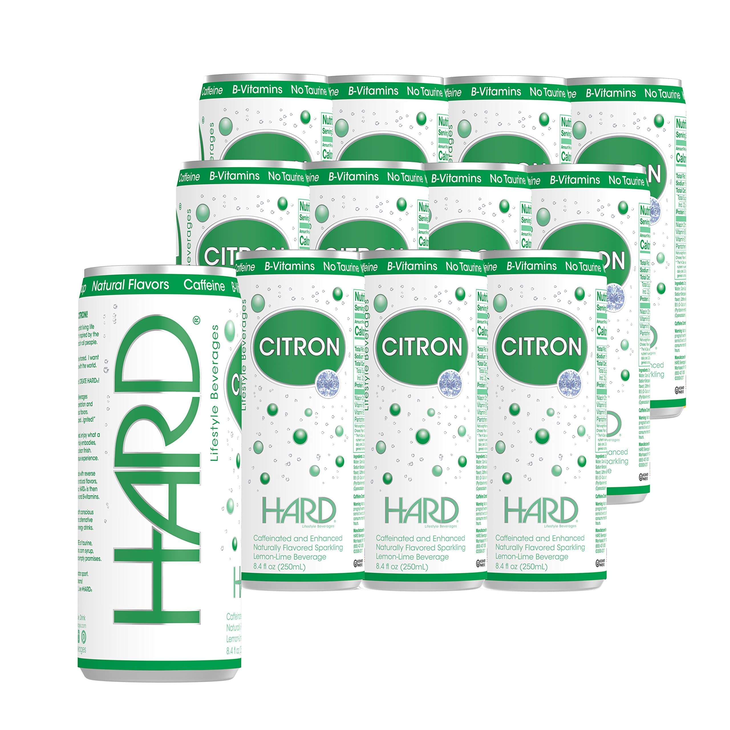 HARD CITRON 12 Pack Caffeinated Low Calorie Non-Alcoholic Natural Craft Sparkling Citrus Beverage Kosher Made in USA- 12Pack 8.4 Fl oz. Cans