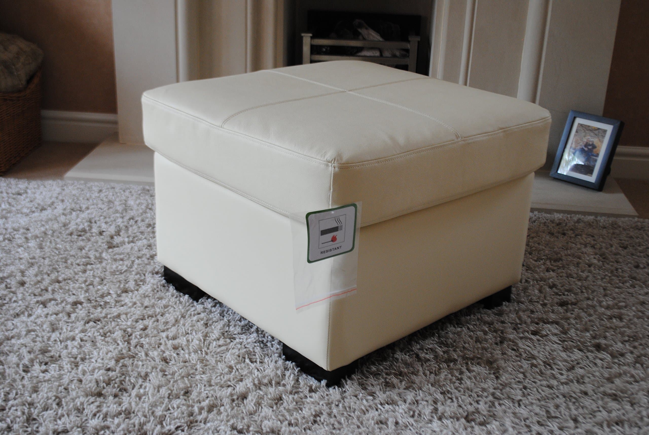 Real Genuine Leather Footstool Pouffe (Cream)