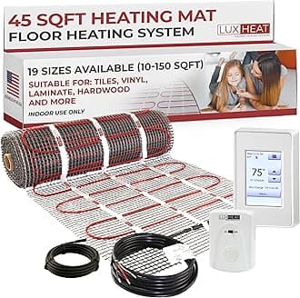 LuxHeat 45sqft Floor Heating Mat Kit – 120v Electric Radiant Underfloor Heating System – Heated Flooring System for Tile & Laminate - Includes UDG4 Programmable Thermostat w/GFCI, Alarm & Sensor