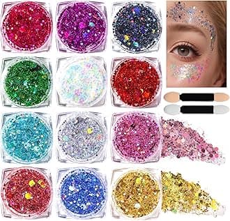 Body Glitter Face Glitter Makeup Festival Glitter, 12 Colors Face and Body Glitter Gel, Hair Glitter Gel, Body Makeup