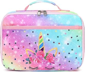 Kids Lunch Box Boys Girls Insulated Lunch Cooler Bag Reusable Lunch Tote Kit for School Travel (058 Unicorn Rainbow)