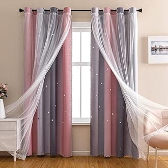 Dream Star Blackout Curtains for Kids Rooms Girl Princess Curtain for Daughter Bedroom Window (Pink Grey, W52 X L63)