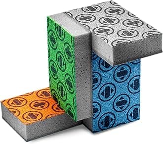 Antimicrobial Sponge Set of 4, Non-Abrasive Scouring Pad w/ Fading Monogram, Antibacterial Sponge Replacement Tech. Modern Kitchen Sponges w/ Smell Resistant & Bacteria Resistant Polyure