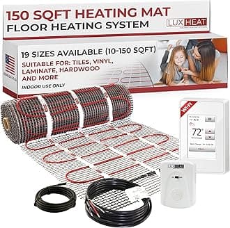 150sqft Floor Heating Mat Kit - 120v Underfloor Heating System - Electric Radiant Heated Flooring System for Tile & Laminate - Includes UWG4 WiFi Programmable Thermostat w/GFCI, Alarm & Sensor