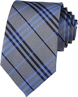 Men's Blue Grey Ties Trendy Tartan Plaid Narrow-width Wedding Necktie for Grooms