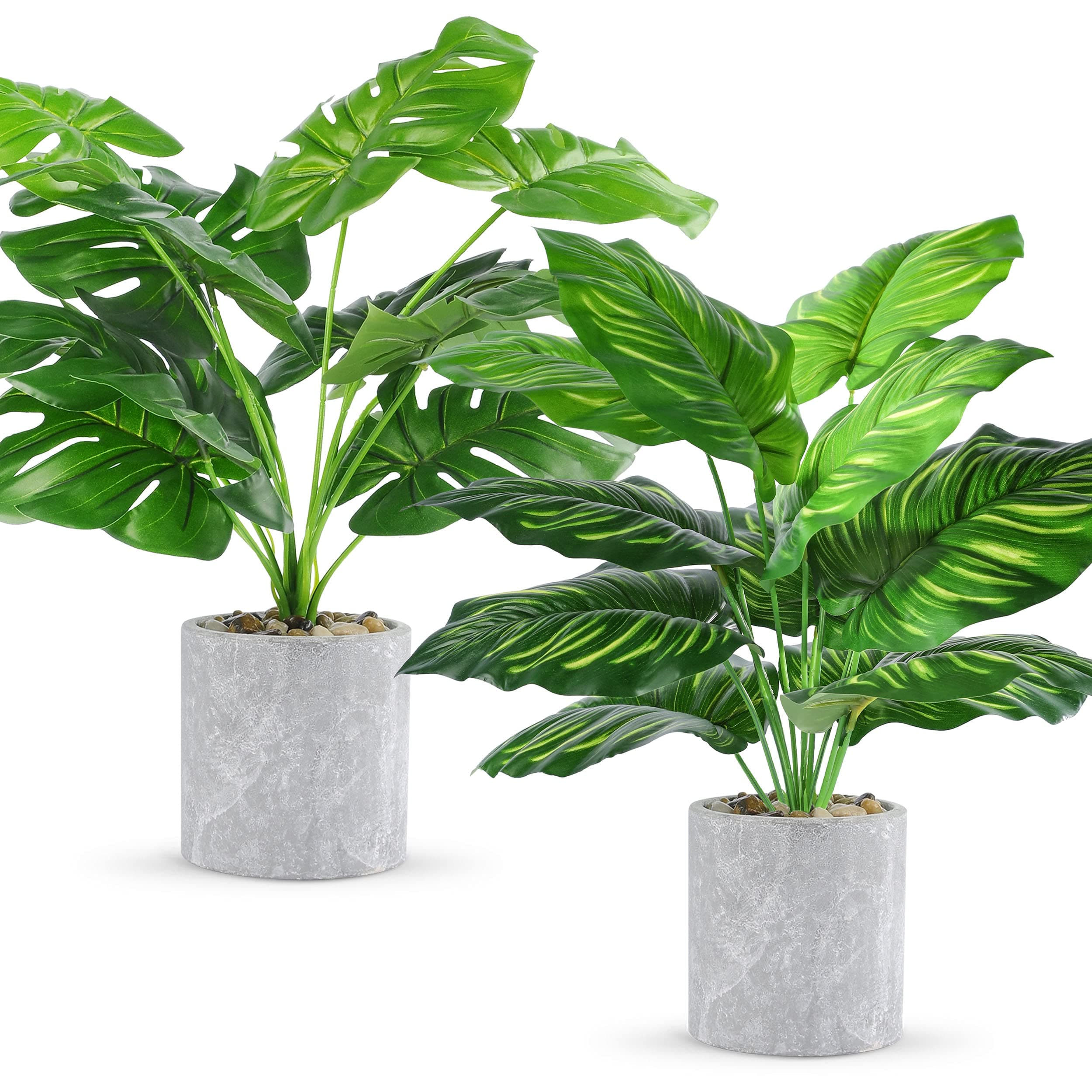 2 pcs 16" Fake Plants Medium Artificial Plants in Pots Faux Plants Indoor for Home Office Bedroom Desk Kitchen Windowsill Sage Green Decor