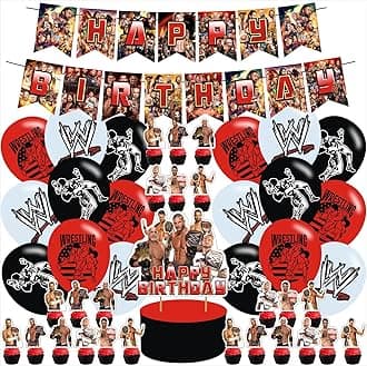 Wrestling birthday party supplies,Wrestling Boxing Match party including cake caps, cupcake caps, flags, Latex Balloons, It is very suitable for birthday party supplies.
