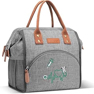 LOKASS Nurse Lunch Bag for Women, Embroidered Lunch Box with Special Nursing Design, Insulated Lunch Tote Ideal for Nurse Gifts, Neutral Grey