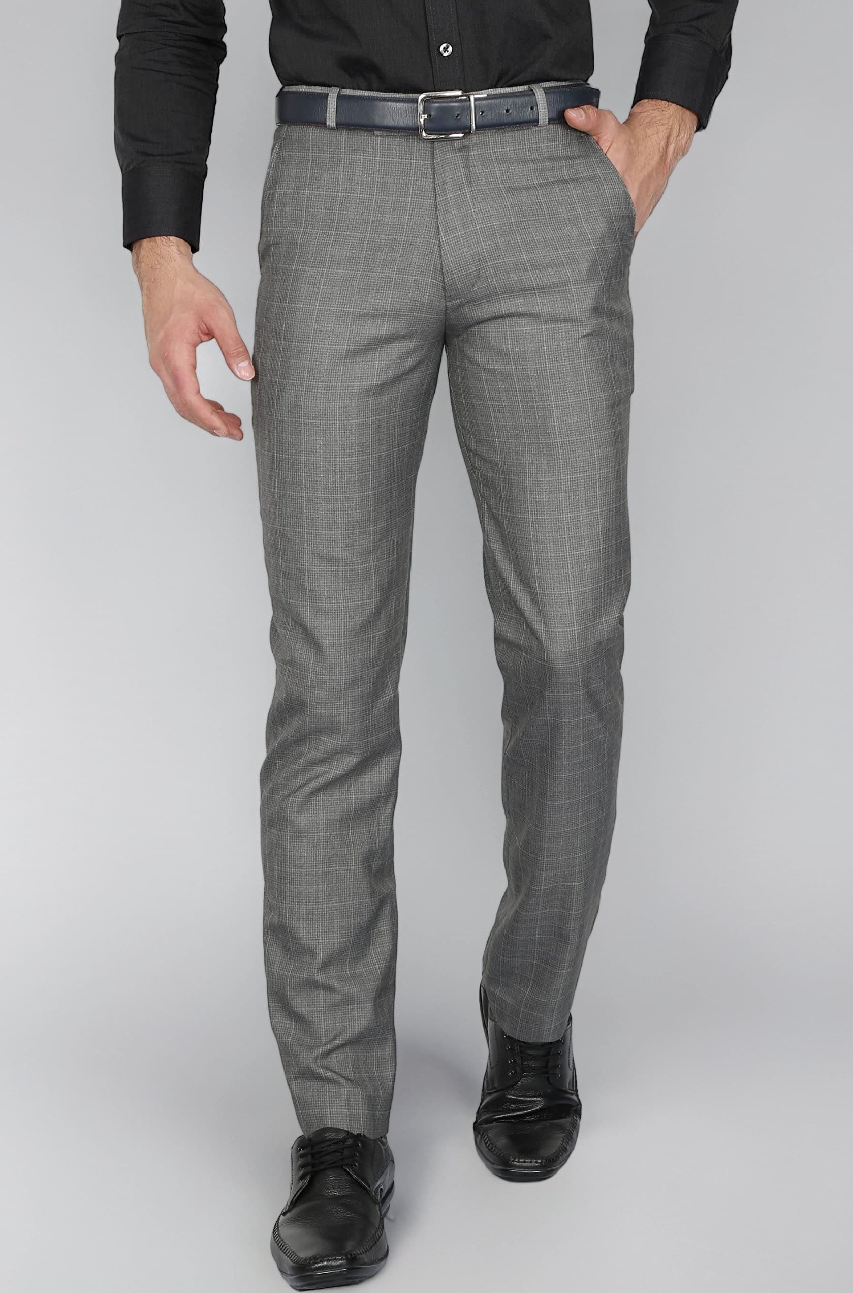 McHenry Mens' Regular Fit Poly Blended Checkered Formal Trousers